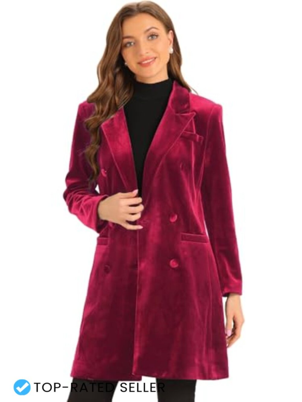 Velvet Double Breasted Long Trench Coat Winter Office Workwear